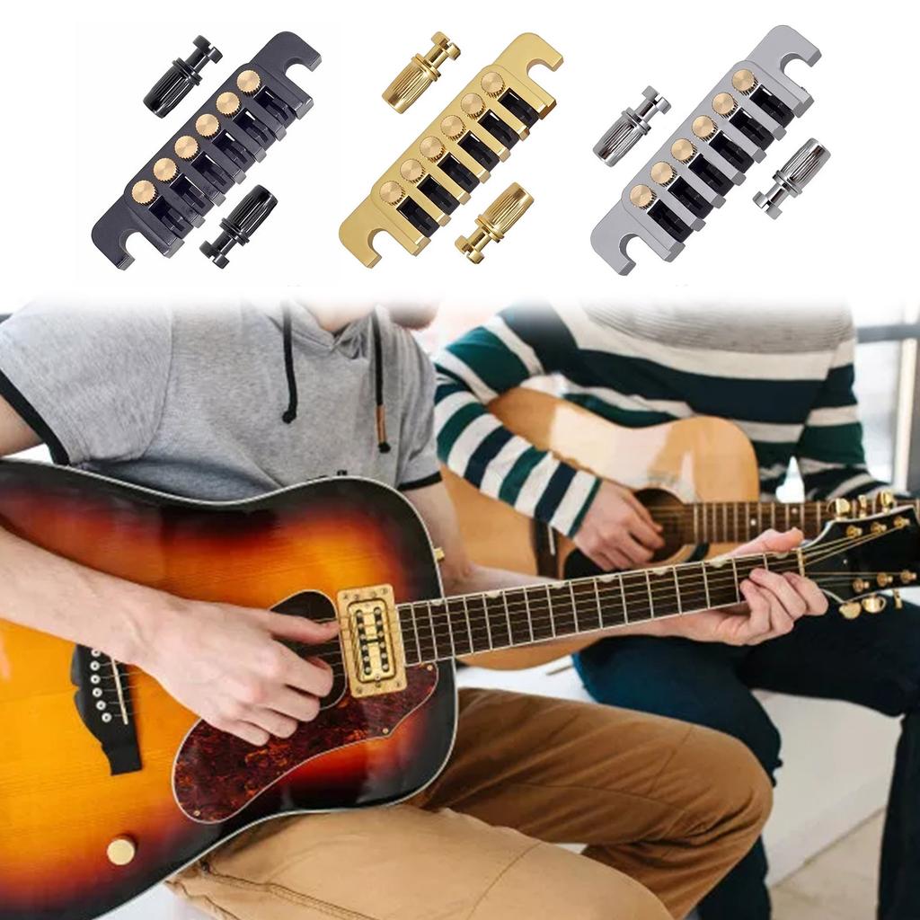 Guitar Bridges with Studs and Inserts Replacement 6 String Electric Guitar Bridge Vintage 6 Style Stopbar Tailpiece