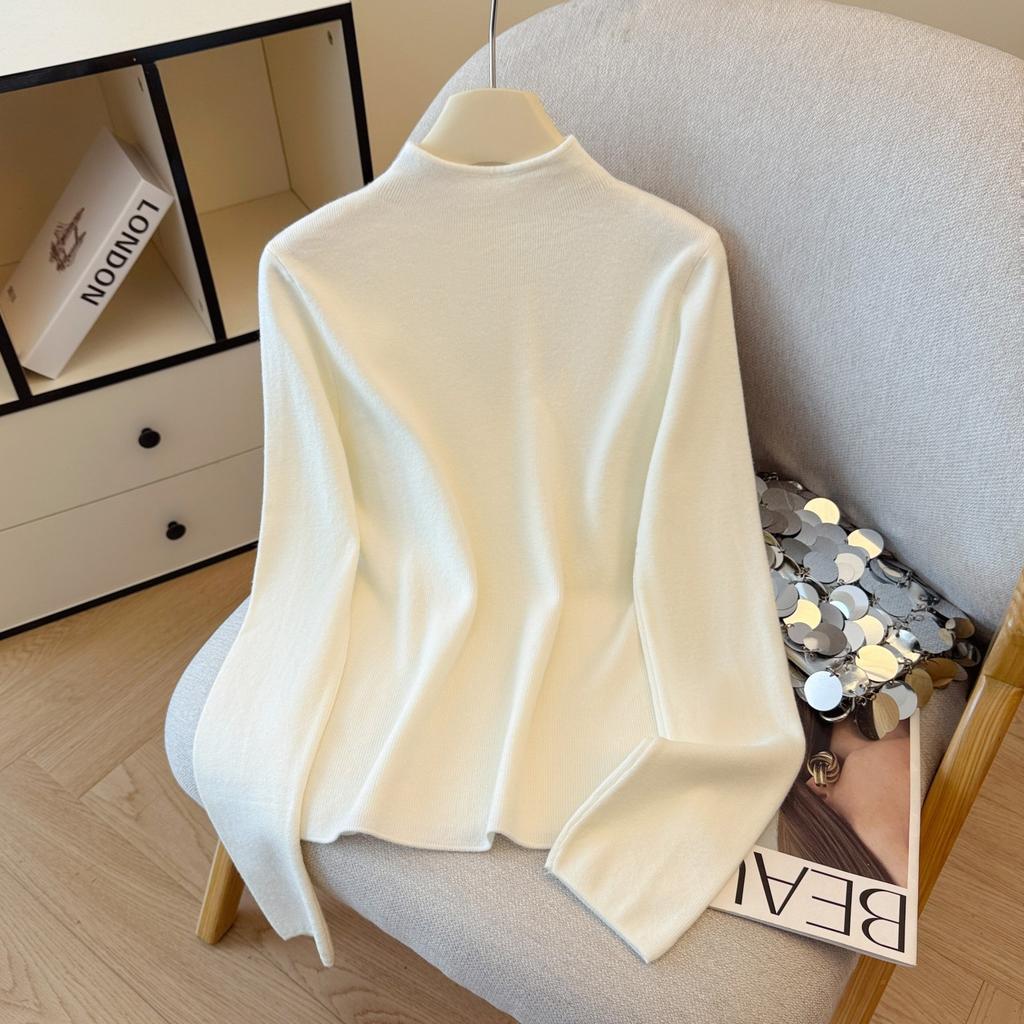 Stand Collar Knitted Long-sleeved Base Shirt Women in Spring Autumn and Winter New Pullover Sweater Tops Underwear Women