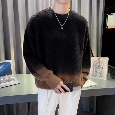 Kazak Erkek Sonbahar ve Kış Yeni Moda Marka Bisiklet Yaka Kazak Yünlü Kazak Erkek Çocuk Polar Astarlı Kalınlaştırılmış Temel Kazak