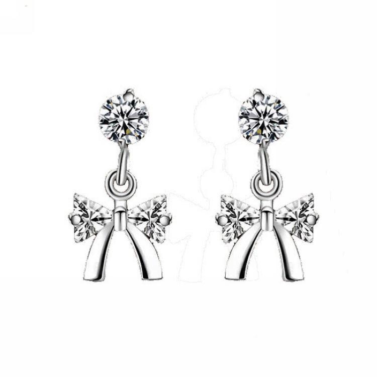 Temperament Earrings Women S Elegant Bow Inlaid Zircon High-End Stud Earrings Fashion Earrings 925 silver