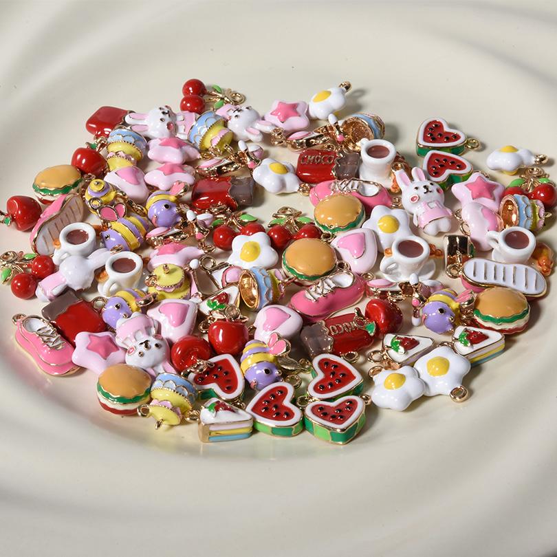 5/15pcs/Lot Cute Girl Pendant Enamel Cherry Rabbit Star Charms For Jewelry Making Supplies 3D Charm In Bulk DIY Earring Keychain