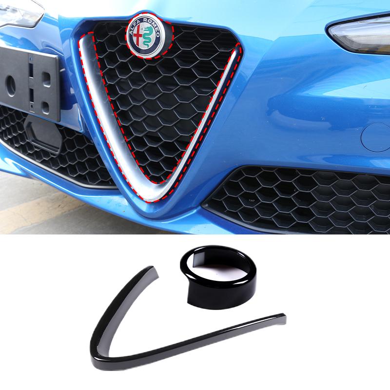 LUBTW1 For Alfa Romeo Giulia 2017 2018 2019-2025 Car Front Bumper Air Grilles V Frame Decoration Trim Sticker Logo Cover Accessories