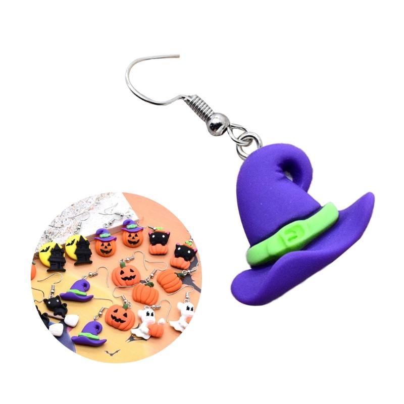 Fashion Halloween Dangle Earrings Pumpkin Cat Hat Earrings Statement Jewelry