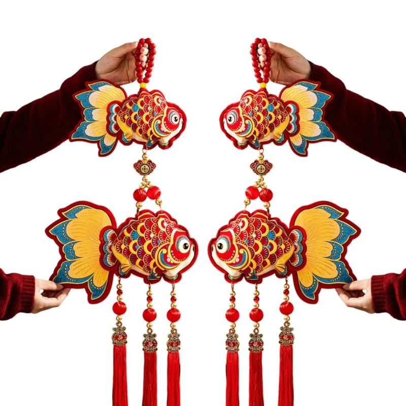 Pack of 2 Easy to Install Festival Decorations for Chinese New Year Velvety Cotton Materials Multiple Scene Hanging Ornament