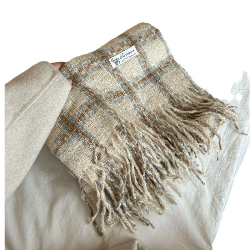 Versatile Plaid Scarf Women's Retro Imitation Cashmere Shawl Student Couple Thickened Fringed Scarf