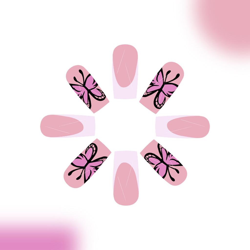 24PCS French Pink False Nails with White Tip Easy Effortless Application to Nails for Fingernail DIY Decoration