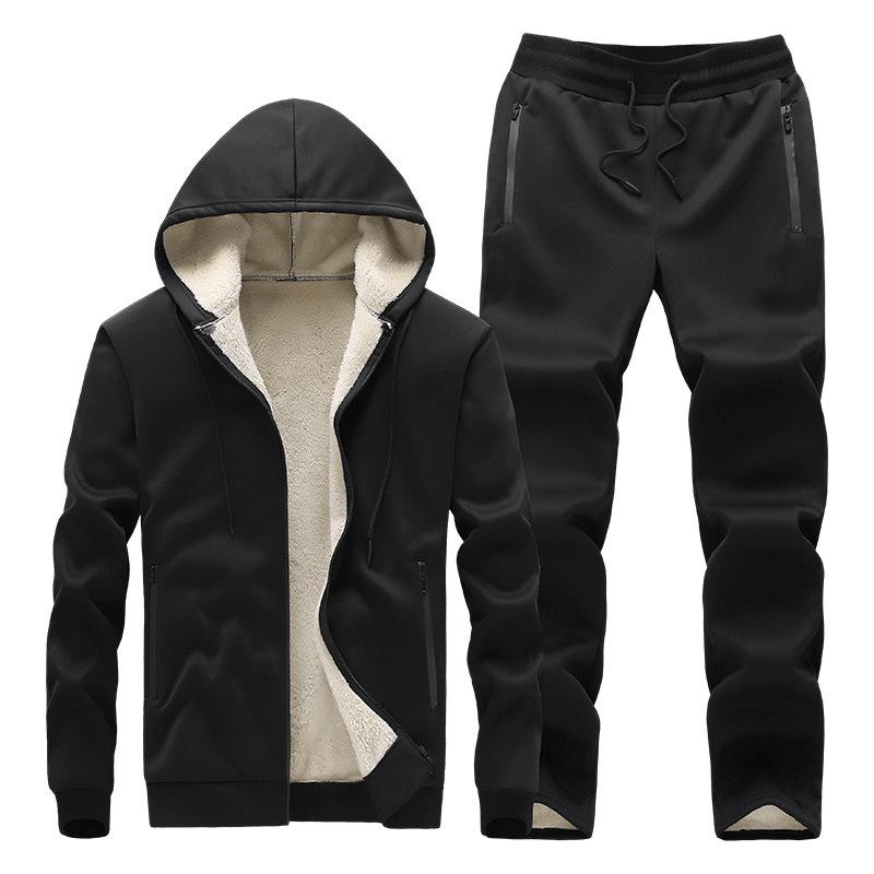 2024 Men's Lambswool Thickened Hoodie and Sweatpants Set for Autumn/Winter