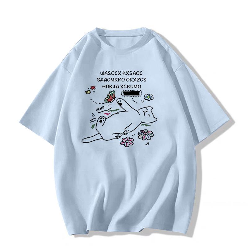 Women's Heather Gray Retro Short-Sleeve T-Shirt - 2025 Summer Loose Straight-Shoulder Design