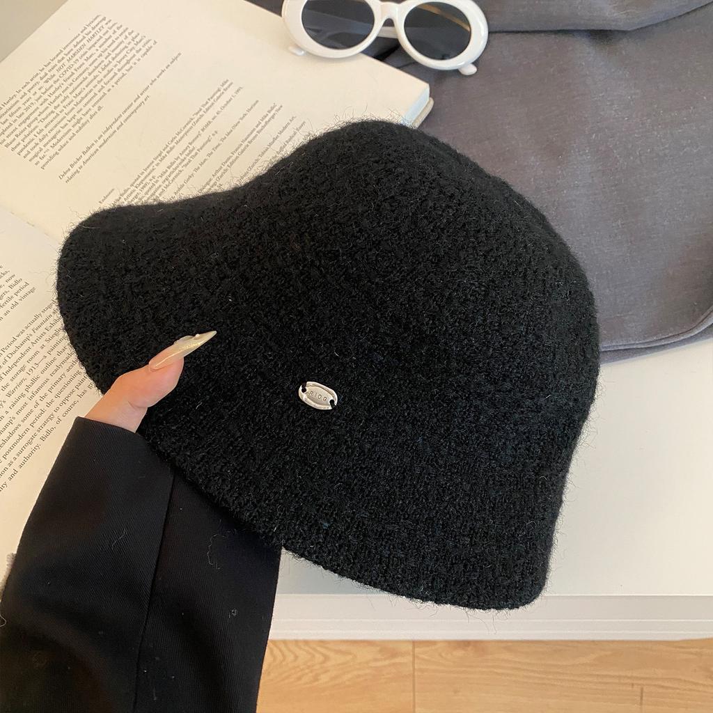 French Style Elegant Knitted Fisherman Hat for Women Retro All Match Basin Hat Big Head Circumference Showing Face Small Bucket Hat Trendy