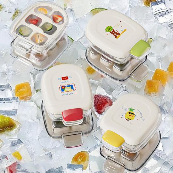 Cartoon Print Ice Cube Maker, Ice Cube Mold with Buckle Sealing Cover, Easy Release Food-Grade Safe Ice Tray