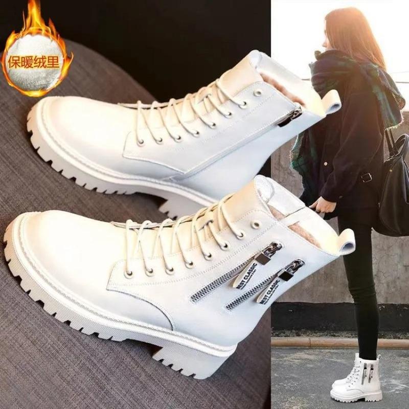 Martin boots women's autumn and winter new women's boots thick-soled side zipper single boots winter velvet warm women's cotton boots