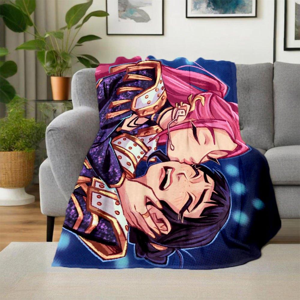 "Vibrant Anime Couple Hug T-Shirt - Cute Manga Lovers Gift Tee"Blanket Lightweight Flannel Throw Blanket for Sofa, Bed, Travel, Camping, Liv