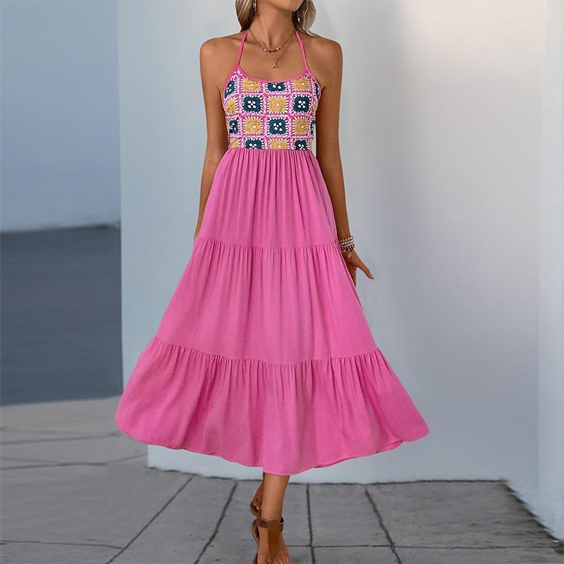 Ärmelloses Kleid mit hängendem Hals und rückenfreiem Rock im süßen und würzigen Stil für Damen im Urlaubsstil mit Rosendruck