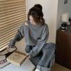 Off Shoulder Sweater for Women Loose Solid Color Round Neck Versatile Knit Sweater