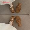 Aphixta New Flat With Woman Sandals Weave Narrow Band Outside Hollow Summer Shoes for Women 2025 Trend Shoes Sandalias De Mujer