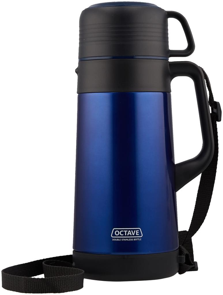 Pearl Metal Water Bottle 1500ml with Cup Wide Mouth Double Stainless Steel Bottle Octave Blue HB-1745