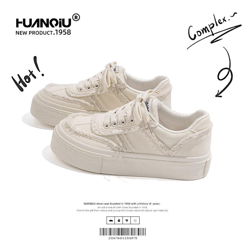 Global ZHQ-HQ007 Milk-colored Canvas Shoes Women's New Summer Breathable Casual Hong Kong Flavor Versatile Popular White Shoes