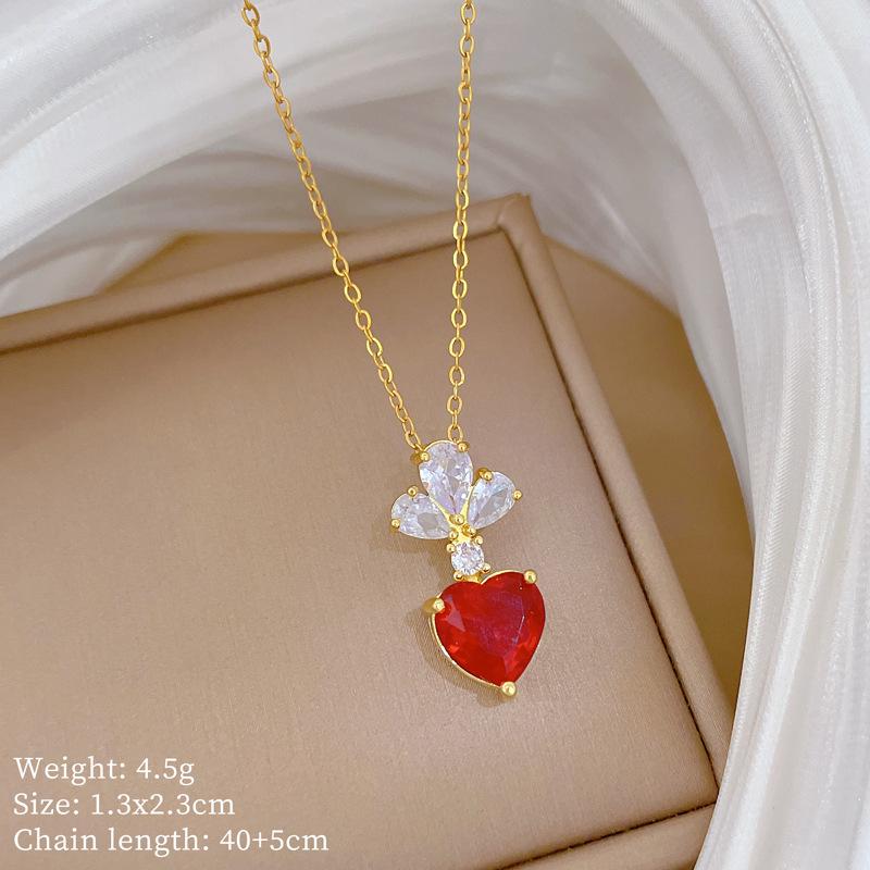 Court Style Flower Love Light Luxury Temperament Gorgeous Full Diamond Necklace Female Versatile Collarbone Chain Titanium Steel Chain