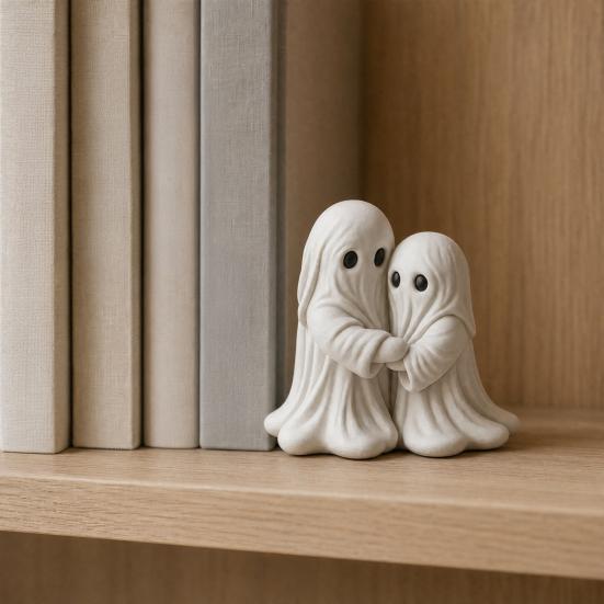 Halloween Hugging Ghost Statue, Resin Ghost Table Ornament, Cute Healing Ghost Statue Desktop Decoration, Healing Ghost Sculpture Art Piece for Home