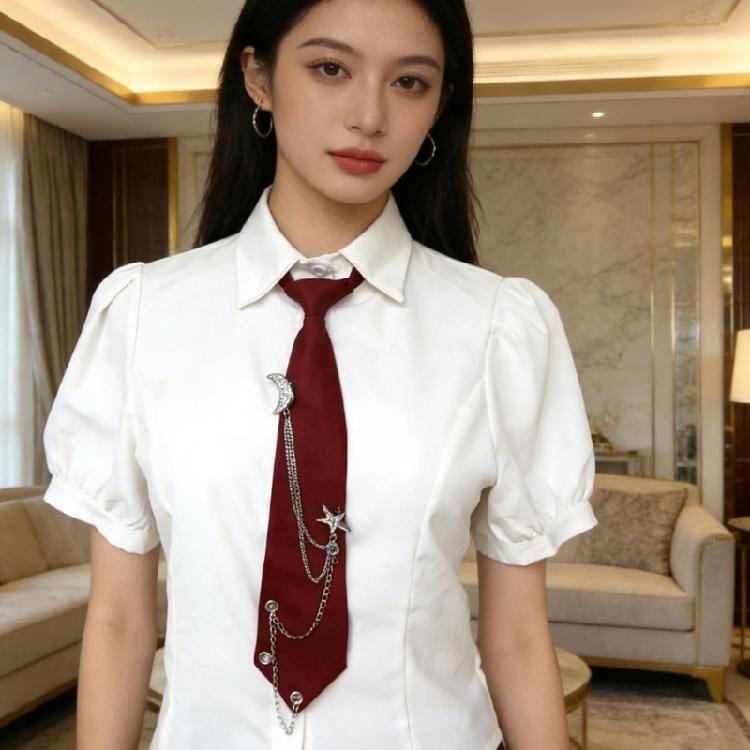 Student Pre Tied Neck Ties Preepy Look Rhinestones Star Metal Chain Dark Tie Cravat Neck Wear Accessories