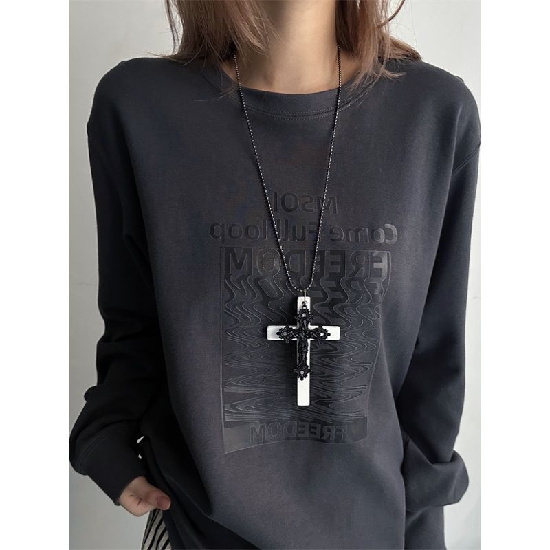 and American Style Minimalist Ins Style Heavy Industry Cross Pendant Necklace Female Niche Personality Easiest for Match Clavicle Chain Accessories