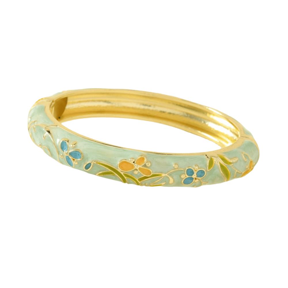 Elegant Cloisonne Bangle Rhinestone Retro Court Floral Bangle Charming Enamel Bracelet  Fashion