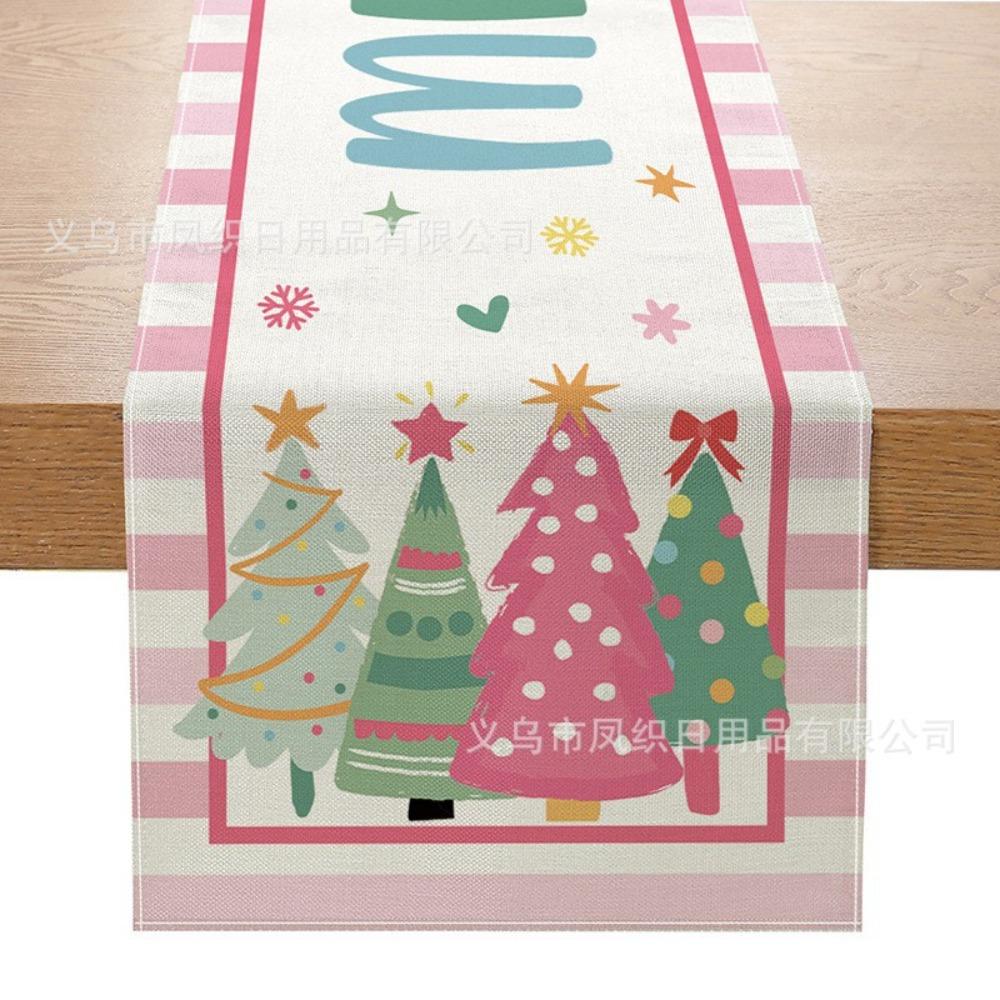 Christmas Table Runner Winter Snowman Santa Print Dining Table Mat for Holiday Decor