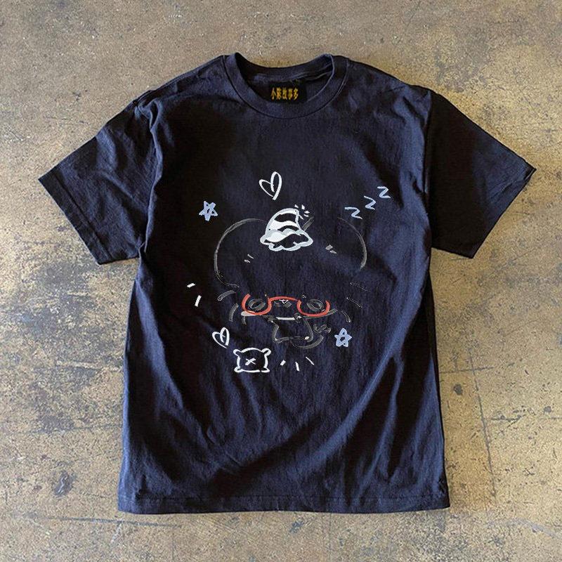 Loose Fit Cotton Tshirt Short Sleeve Double Thread Pure Cotton American Retro Style Unisexs Unisexs Casual Breathable Tee