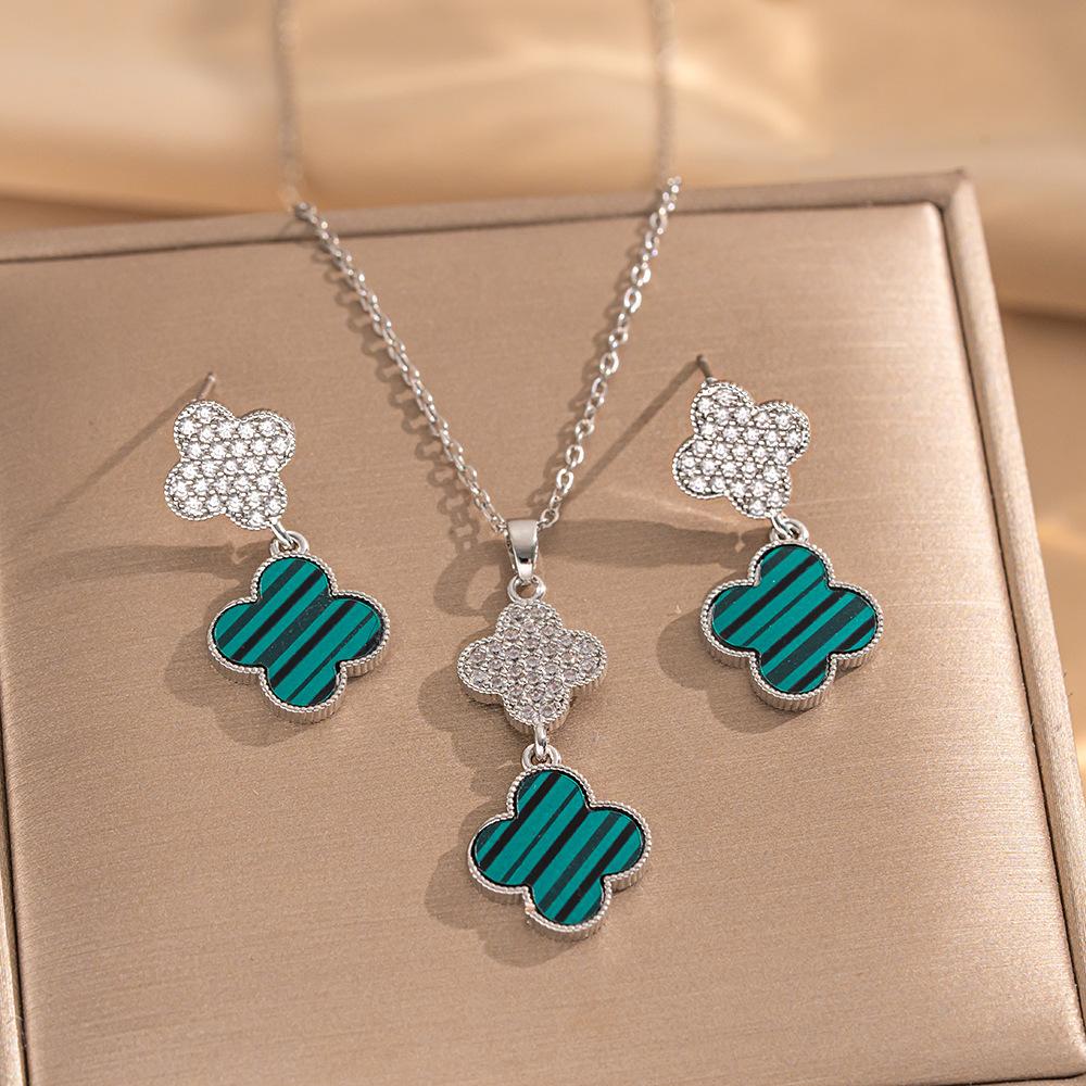 2PCS High-Quality Elegance Luxury Full Zircon Heavy Metal Plated Solid Gold Electroplated Copper Micro-Faceted Earrings Necklace Set Combo