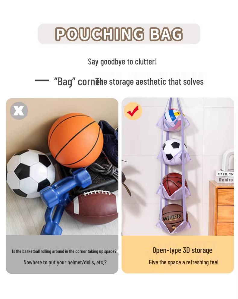 Multi-Layer Sports Equipment Rack: Children's Basketball & Football Hanging Storage Bag