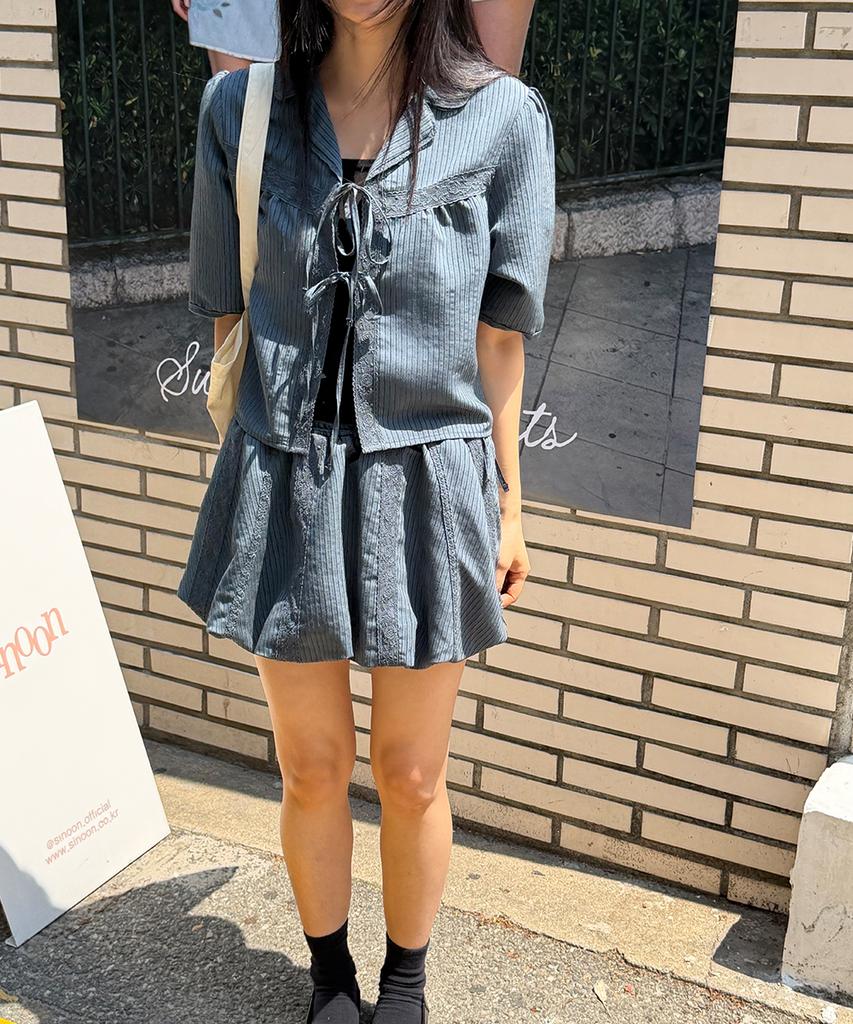 Sinun Lace Balloon Mini Skirt (Dark Navy)