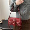 Trendy Motorcycle Punk Style Shoulder Bag for Women Solid Color Fashion Rivet Commuter Small Square Underarm Bag
