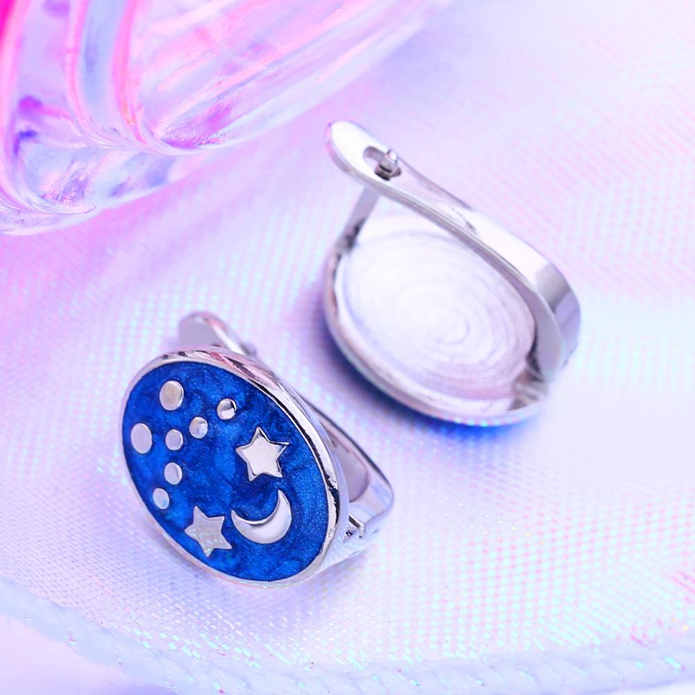 LSOOYH Clip Earrings Moon StarFashion Earring For Women Geometry Cubic Zirconia Blue Stud Earrings Jewelry