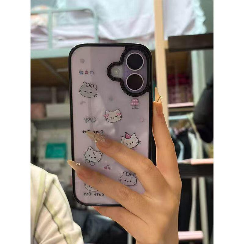 Bow Cat Black Frame Acrylic Case for iPhone 17 Pro Max, 16, 15 Pro, 14/13