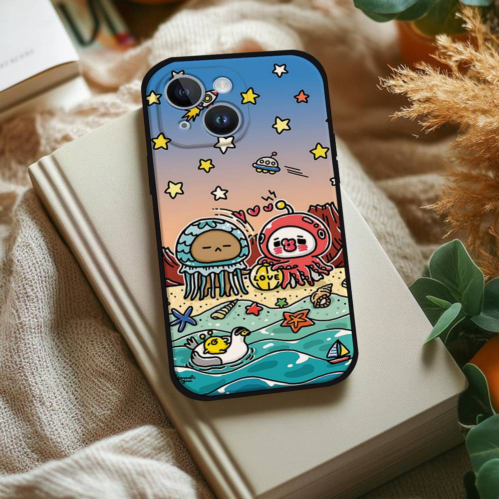 Cartoon K-kakao Cute Friends Phone Case For IPhone 1716 15 14 13 Pro Max 11 12 Mini X Xs XR Black Silicone Cover