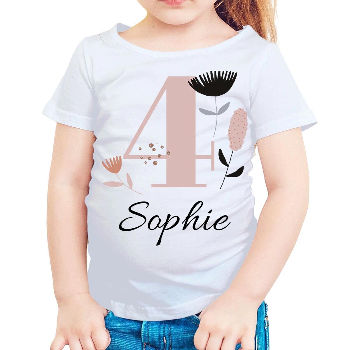 

Персонализированная розовая футболка с цифрой 4 для девочек, с возможностью добавить имя, футболка #TA-195 150