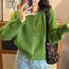 Women's Korean Style Round Neck Knit Cardigan Sweater - Loose Fit, Solid Color, Perfect for Autumn/Winter.