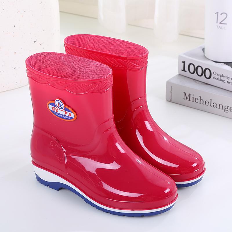Fashion Adult Rain Shoes Women's Summer Non-slip Warm Water Boots Medium Tube Work Water Shoes Women's Fashion Rubber Shoes Overshoes