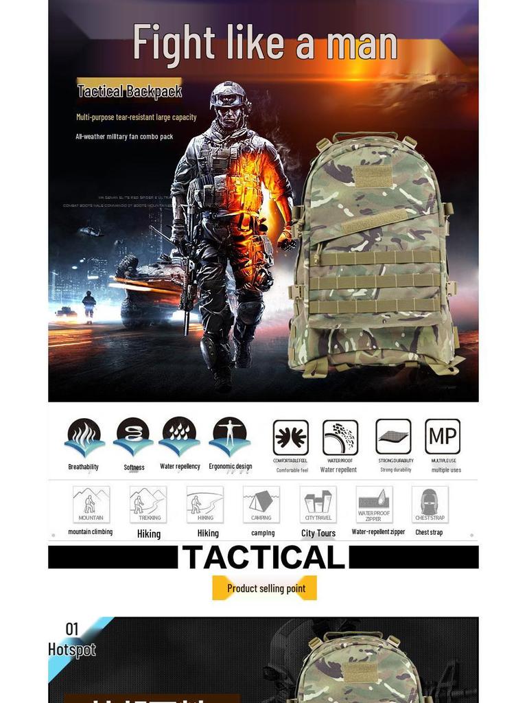 Outdoor Travel Hiking Backpack, Large Capacity, Z-Shaped Design, 3D Sports Backpack