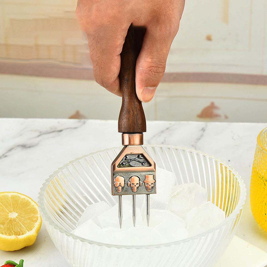 Piccozza da Ghiaccio Robusta con Manico in Legno Massiccio Tritaghiaccio a Tre Punte in Acciaio Inossidabile per Bartender da Cocktail