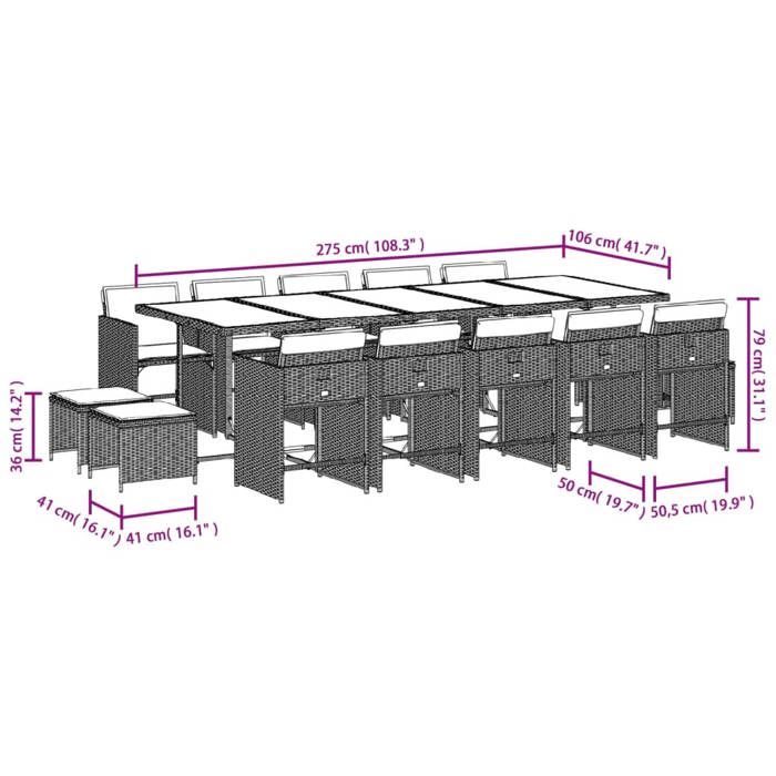 VidaXL Garden Dining Set 15 Pcs Grey Cushions Wicker 3277939