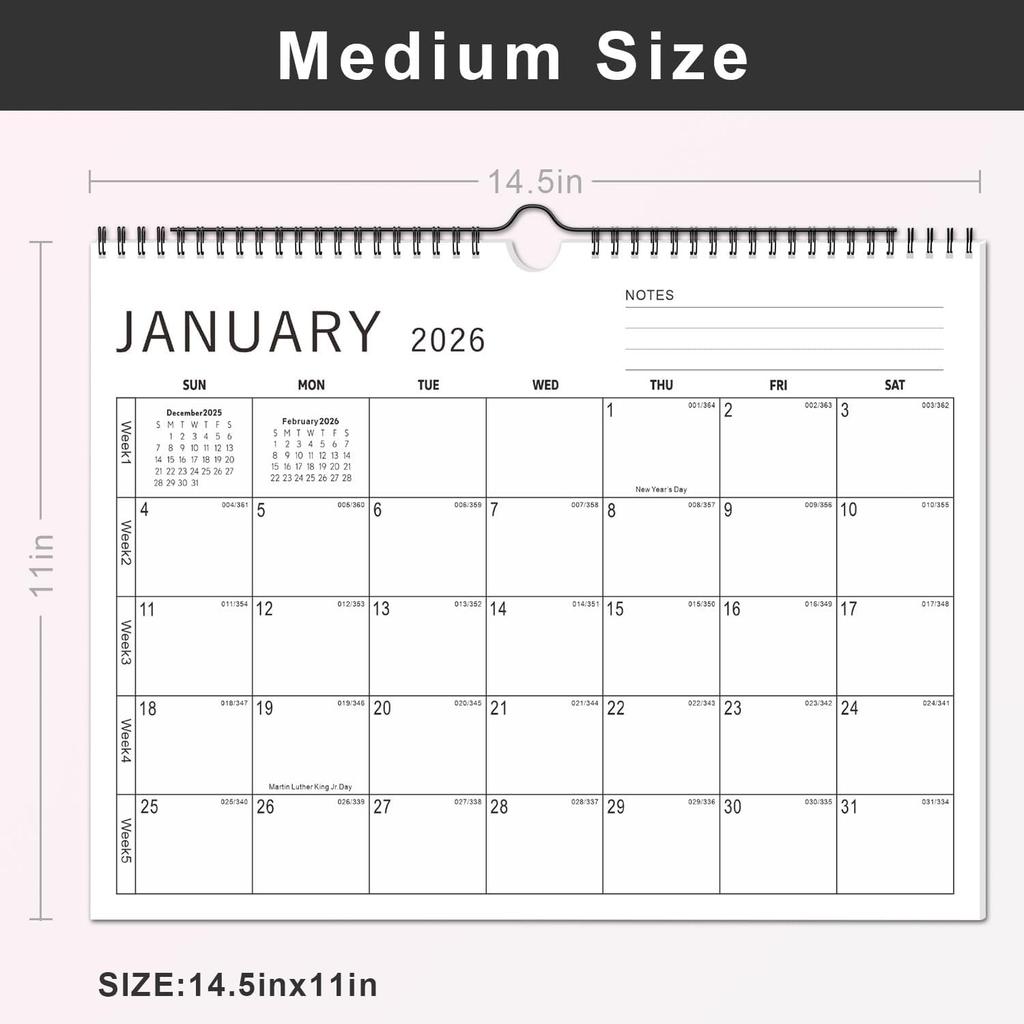 KOPEESY Wall Calendar 2026, Months Calendar 2026 from Now To December 2026, 14.5" X 11" Monthly Calendar with Thick Paper and Julian Dates for Office