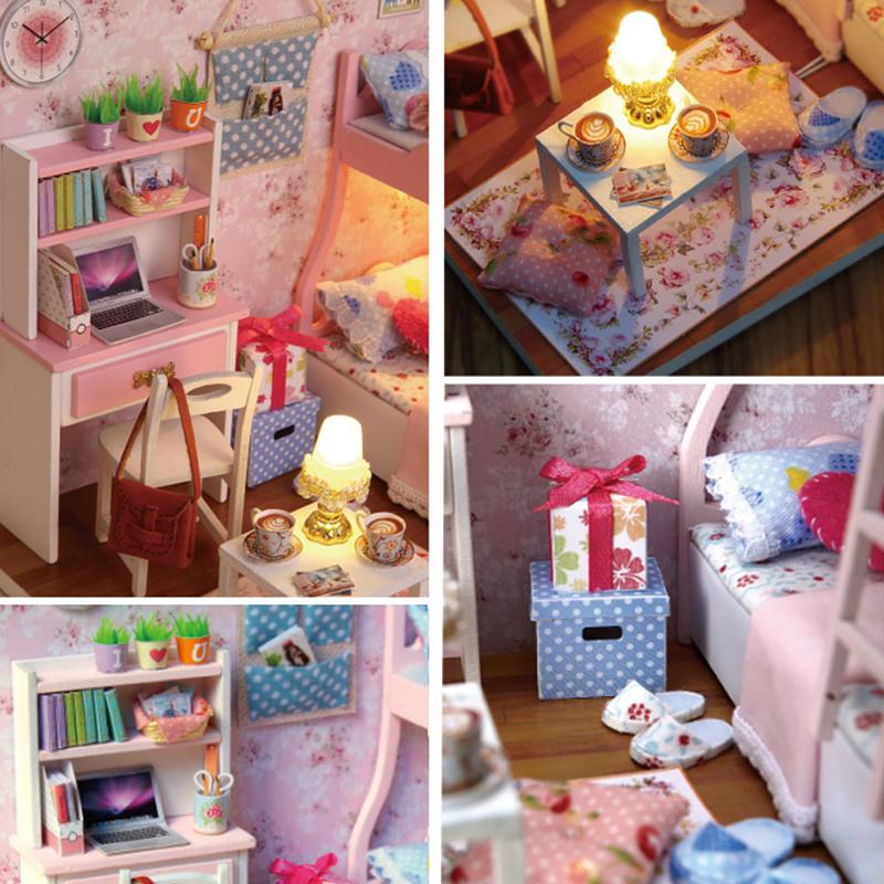 Wooden Mini Miniature Doll House DIY Small House Kit Production Room Princess Toys Home Bedroom Decoration with Furniture Gifts