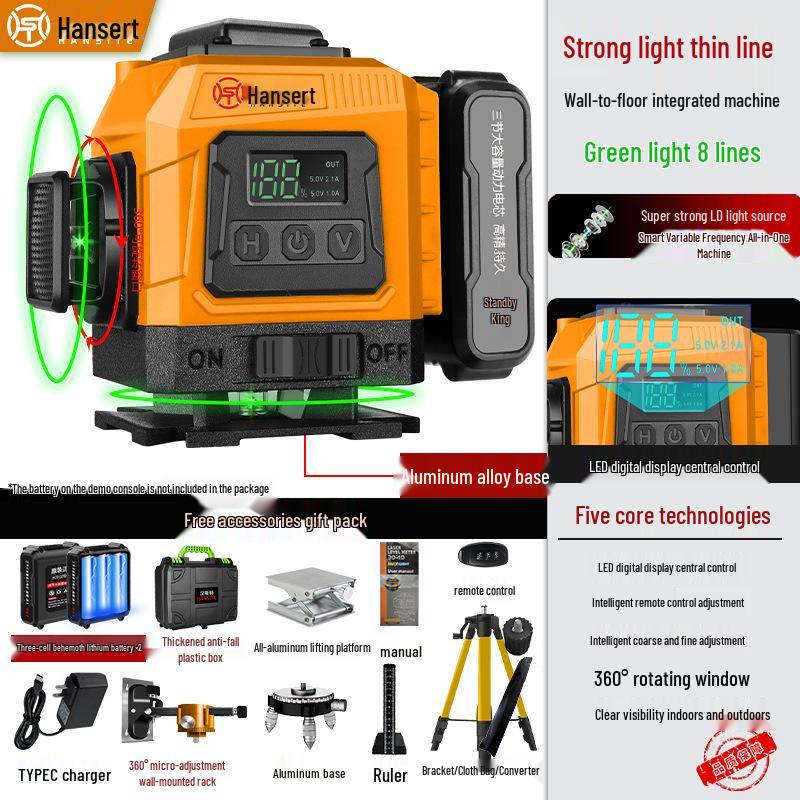 16-line High Precision Green Laser Level with Automatic Leveling for Indoor/Outdoor Use