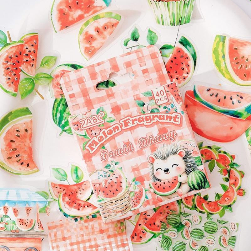 40-Sheet Cute Cartoon Fruit-Themed Stickers, Vibrant Fruit Patterns for Journal Embellishment, Notebook Decoration