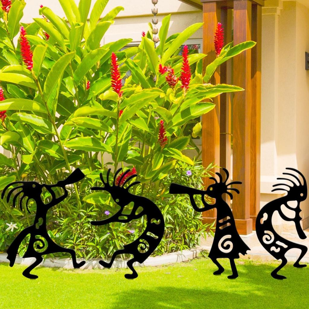 Funny Gnome Garden Stake - 4Pcs Black Metal Dancing Dwarf Art Yard Stake Dwarves Elf Silhouette Pathway Lawn Black Metal Garden Backyard