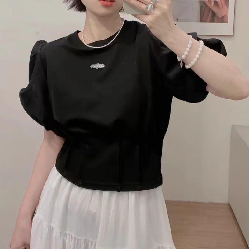 

Плечо Европейские Товары Черная Летняя Футболка с Коротким Рукавом Повседневная