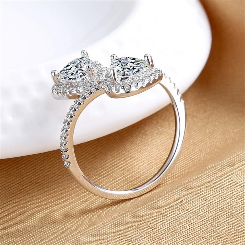 Cute Female White Zircon Stone Silver Color Heart Wedding Rings Promise Open Adjustable Engagement  For Women
