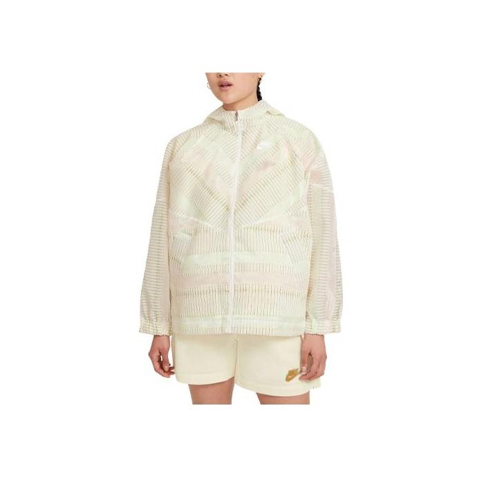 Nike Sportswear Hooded Striped Loose Jacket Women Outerwear Multicolor White CZ9246-902