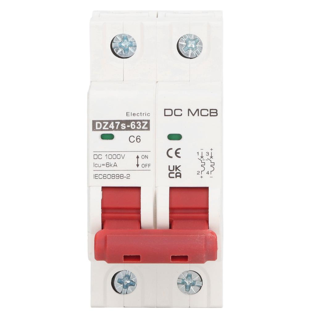 DC Miniature Circuit Breaker 2P Breaking Capacity 6000A Mini 6A Circuit Breaker for Solar PV System